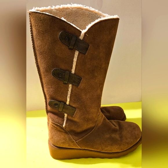 BEARPAW Womens Suede Hayden Winter Wedge Hickory II Boots Size 7 Pre-Owned - Picture 2 of 7